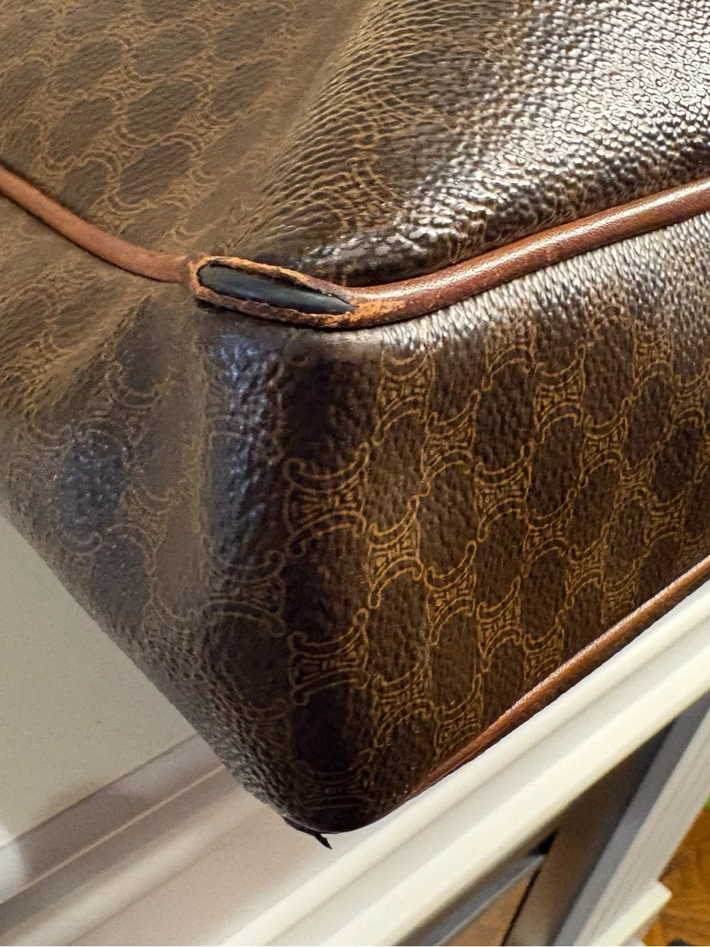 Vintage CELINE Macadam Monogram Briefcase Brown Leather Business Document Bag